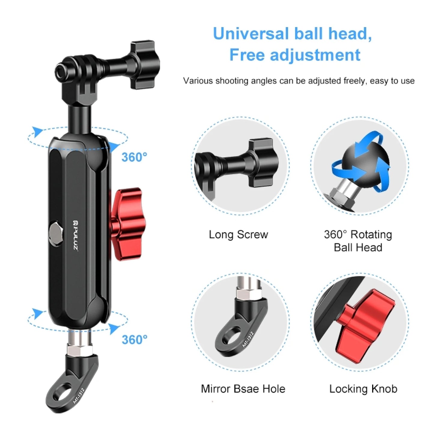 Motorcycle Rearview Oblique CNC Metal Magic Arm Rod Mount