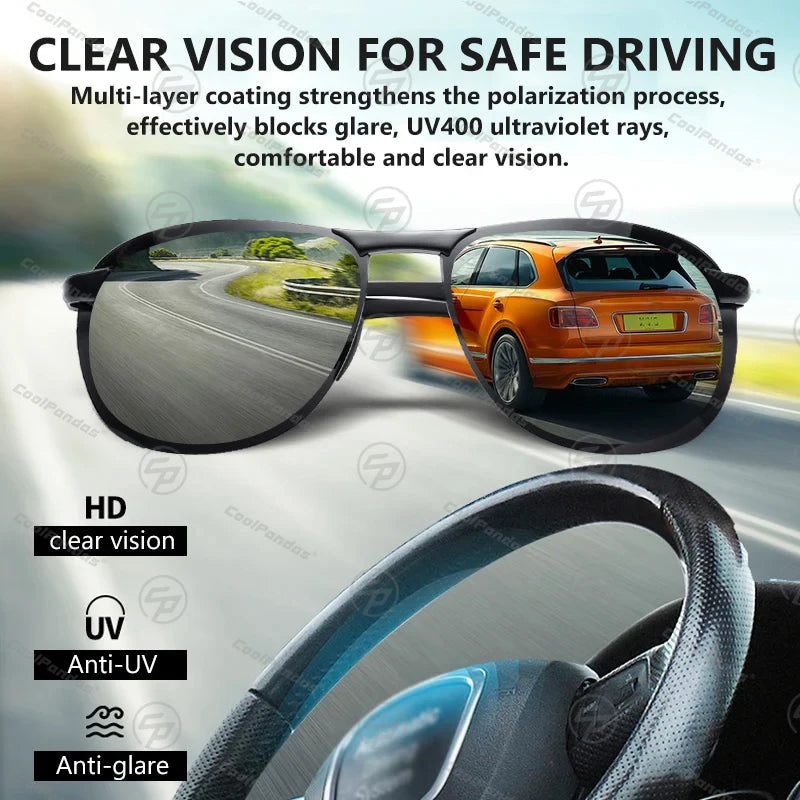 Rimless Photochromic Polarized UV400 Aluminum Driving Sunglasses for Men Women