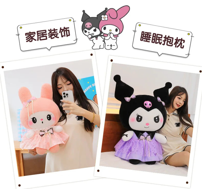 70cm Sanrio Kawaii Kuromi Plush Toy in Princess Tulle Skirt Melody Stuffed Doll Kids Birthday Xmas Gift Cute Pillow for Children