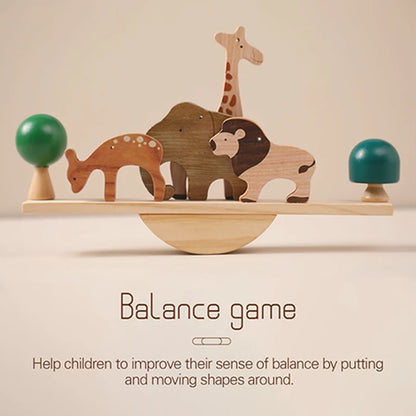 Wooden Forest Animals Balance Seesaw Toys Montessori Educational Toys Cartoon Animal Building Blocks Baby Puzzle Game Baby Gift