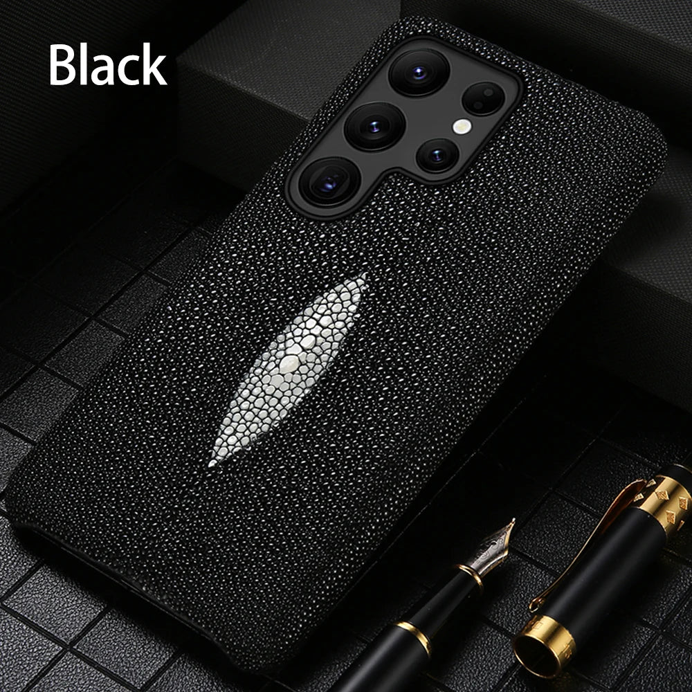 Luxury Genuine Stingray Leather Case for Samsung Galaxy S26 / S26 Ultra / S25 / S25 Plus / S24 / S23 5G – Magnetic Anti-Scratch Back Cover