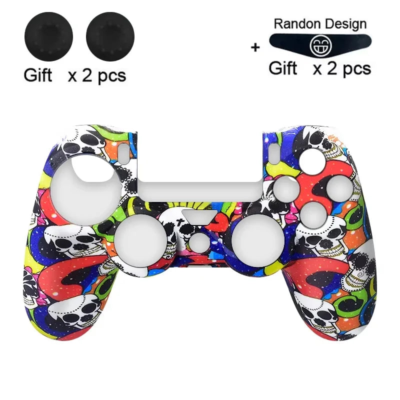 Anti-Slip Silicone Case for PS4 Controller with Thumb Grip Caps & LED Light Bar Sticker, Soft Protective Cover