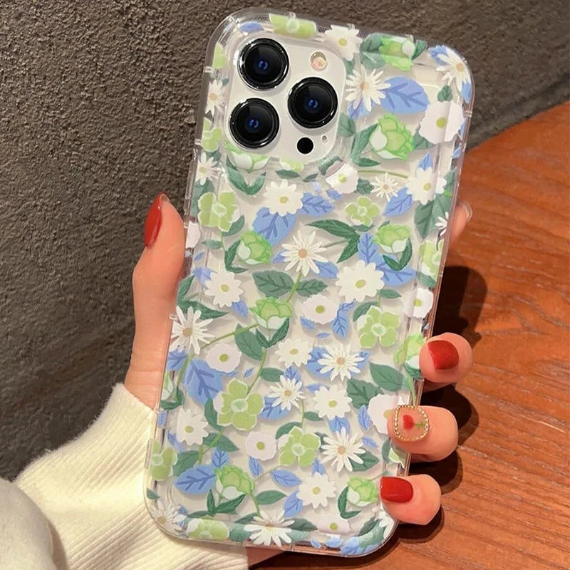 White Flower Clear Phone Case For iPhone 17 16 14 15 Pro Max 16E Air Airbag Shockproof Phone Cover