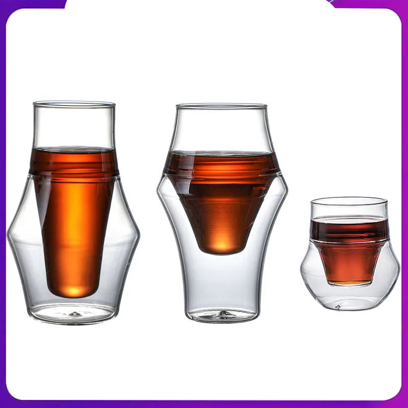 120/250/335ml Double-layer Glass Cup Hanging Ear Espresso Coffee Cup Anti-scalding Milk Brandy Wine Teacup Clear Mug Set