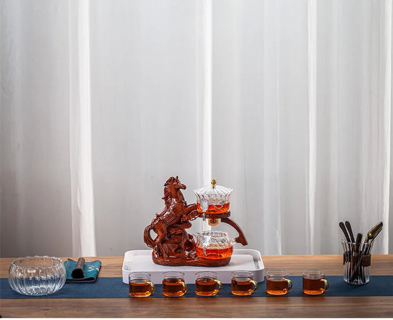 Heat-resistant Kungfu Tea Drinking Tea Set Creative Horse Teapot Full Automatic Glass Teapot Infuser Magnetic Water Diversion