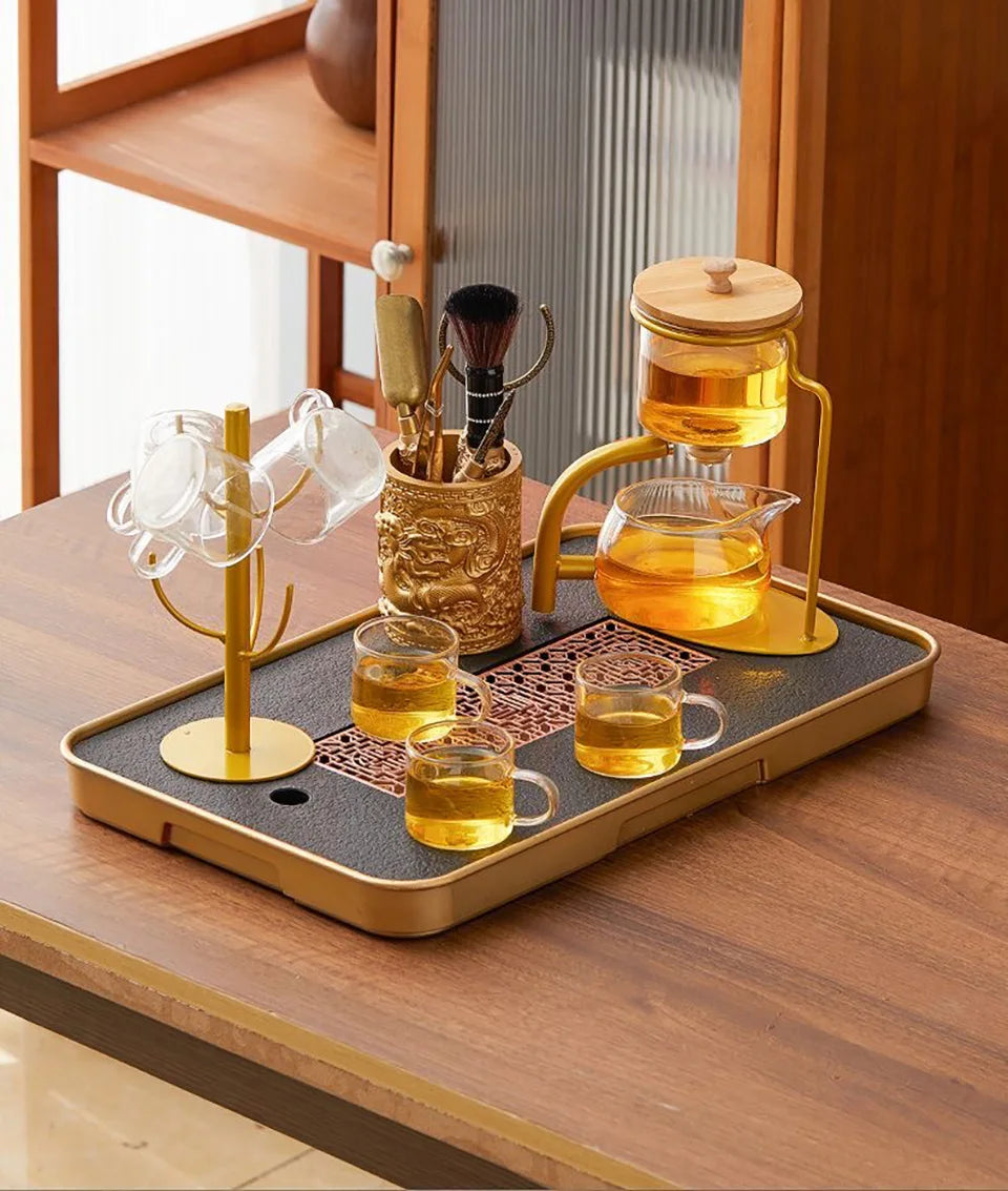 Automatic Glass Teapot Set,  Diversion, Rotating, Lazy Kungfu, Drinking, 1 Set