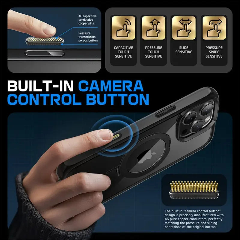 For iPhone 16 Pro Case with Camera Control Capture Button UB Mag Stand Series Slim Protective  Phone Case