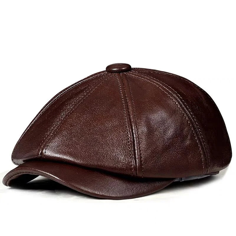 Spring Genuine Leather Hat Cap Cowhide Beret Warm  Cotton Men Padding Brand Brown/Black Duck Hat