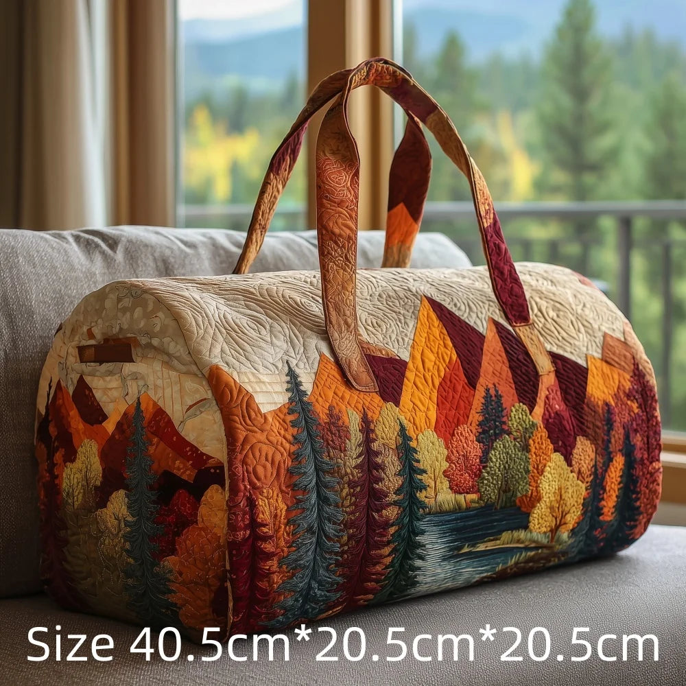 3D Print Quilted Duffle Bag Mountain Forest Lake Cabin Scenery Weekend Gym Overnight Bags Carryall Handbag Travel Camping Hiking