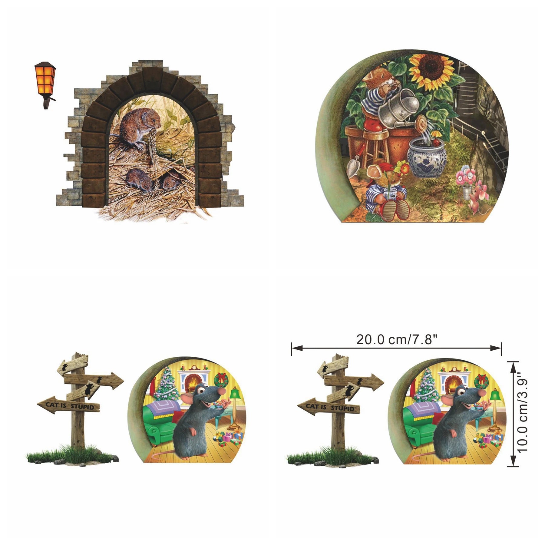 3pcs/Set 3D Mouse Hole Wall Sticker Mouse Garden Hole Vinyl Decal Cute Animal Door Sticker Nursery Home Decoration