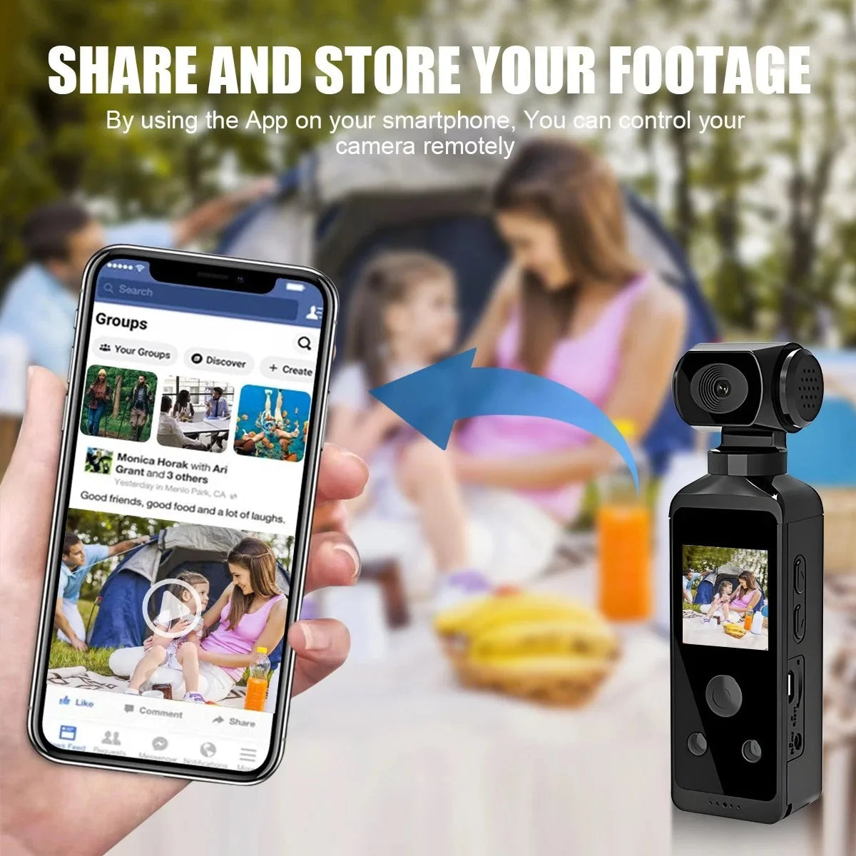 4K HD Pocket Action Camera 270° Rotatable Anti Shaking Wifi Sports Camera 30m Waterproof Small Video Camcorder for Photography