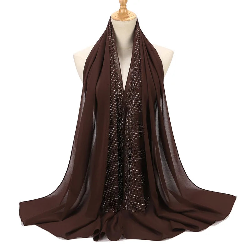 Tassel Diamond Muslim Hijabs Luxury Sequin Chiffon Scarf For Women Dress Abaya Hijab Veil Scarf Long Shawls Turban