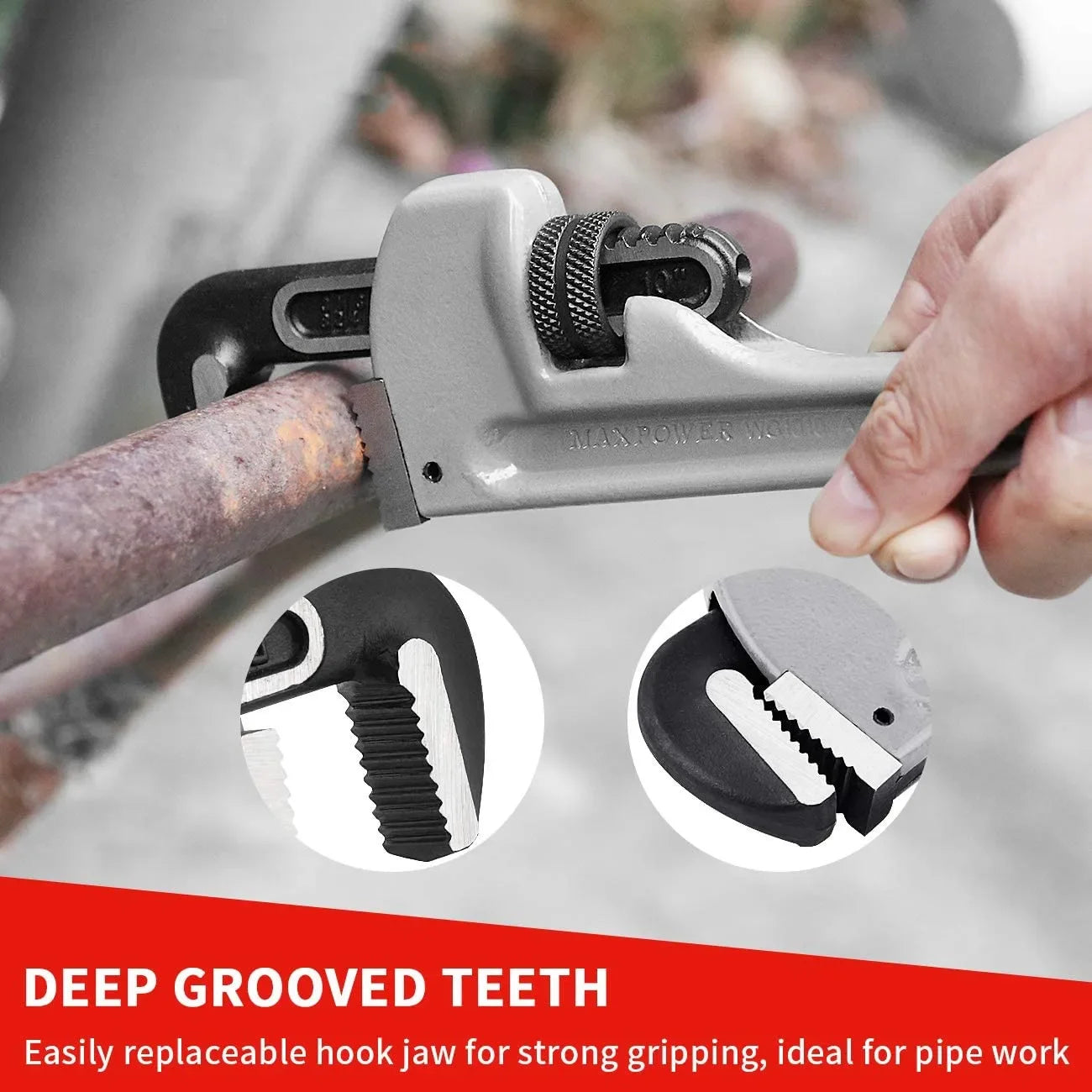 8/12/14/18 inch Pipe Wrench 40% Lighter Adjustable Aluminum Plumbing Wrench Heavy Duty Straight Pipe Wrenches Jaw Max Capacity