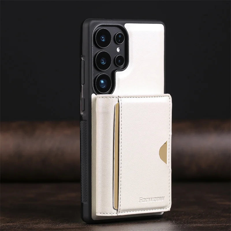 Luxury 2-in-1 Magnetic MagSafe Wallet Case for Samsung Galaxy S26 / S25 / S24 / S22 Plus / Note 20 Ultra – PU Leather Card Holder Kickstand Cover