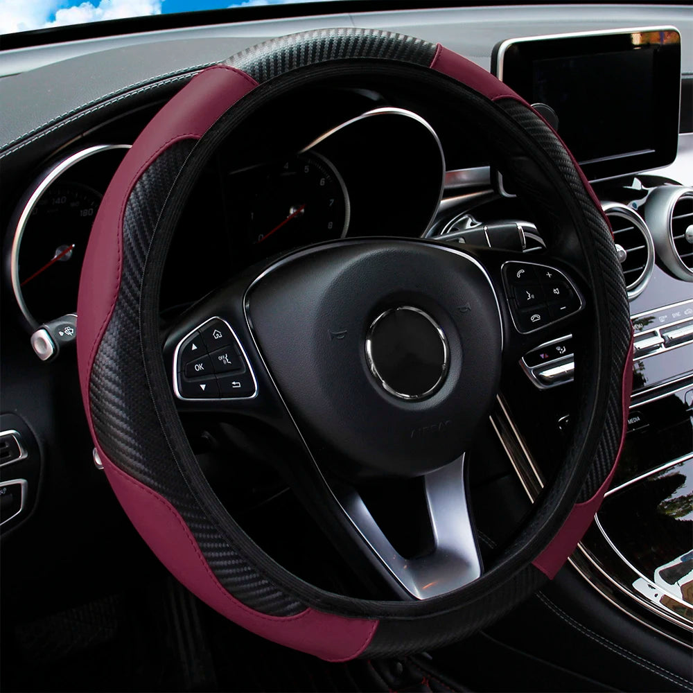 PU Carbon Fiber Leather Car Steering Wheel Cover 37CM 38CM