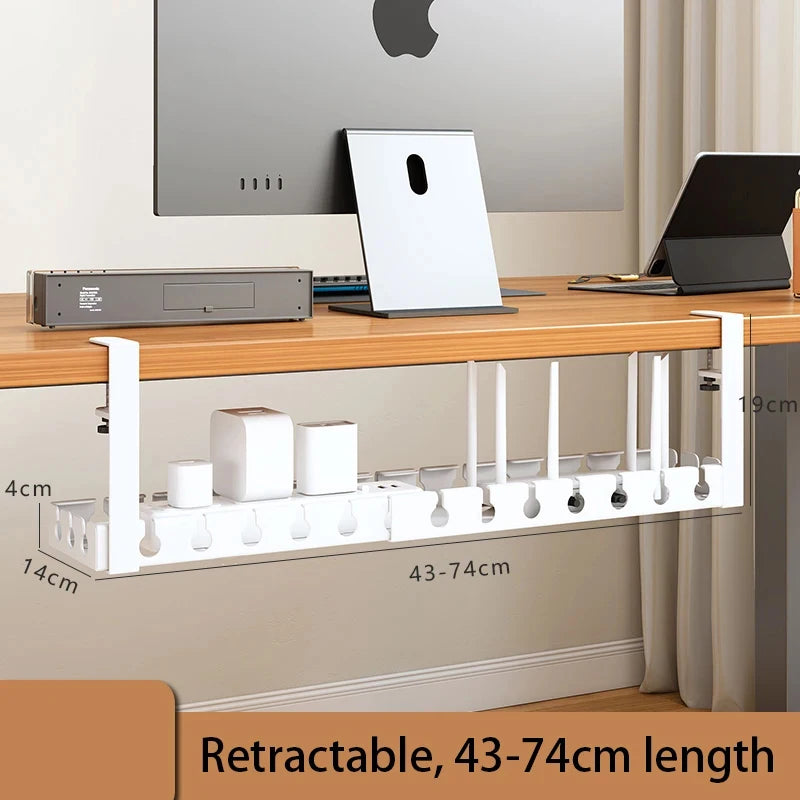 Under Desk Cable Management Tray, Extendable Sturdy Steel Under Desk Cord Hider Raceway,Power Strip Cord Holder Wire Management