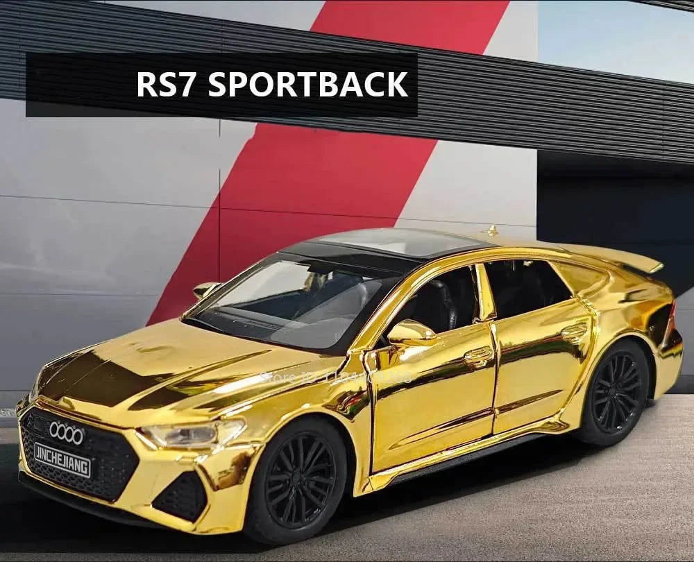 1:32 Scale RS7 RS6 Sports Car Toy Model Light Sound Pull Back Diecast Metal Miniature Vehicles Models Desktop Ornaments