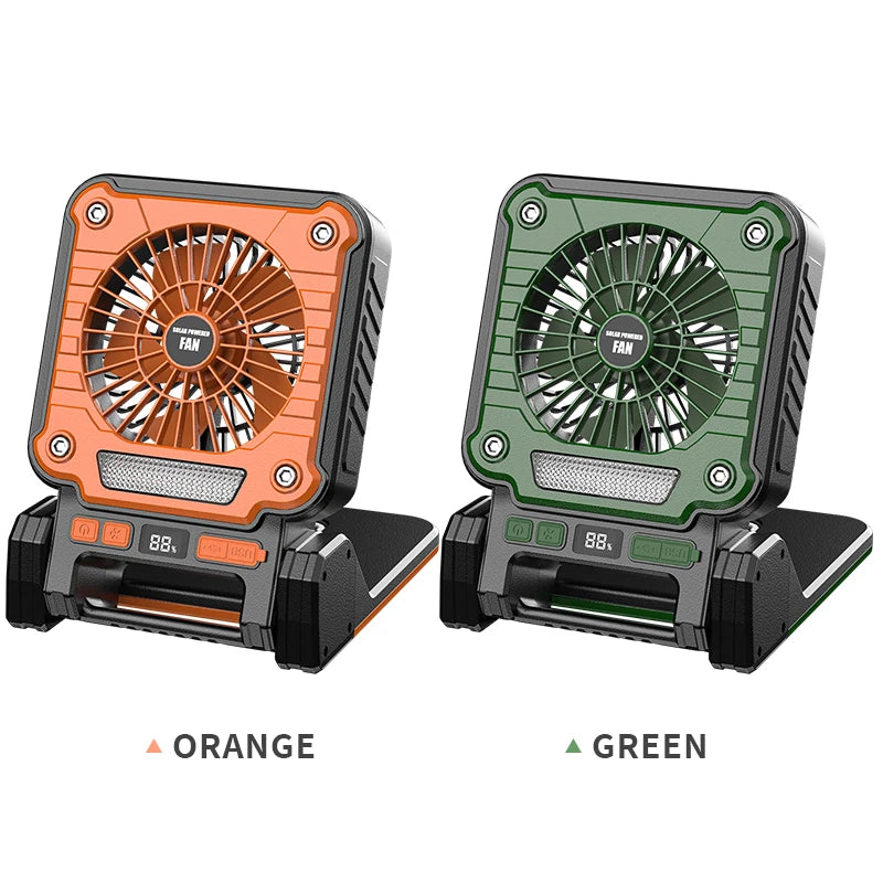 Outdoor Solar Rechargeable Camping Fan Light Foldable Tent Lantern with LED Light USB Portable