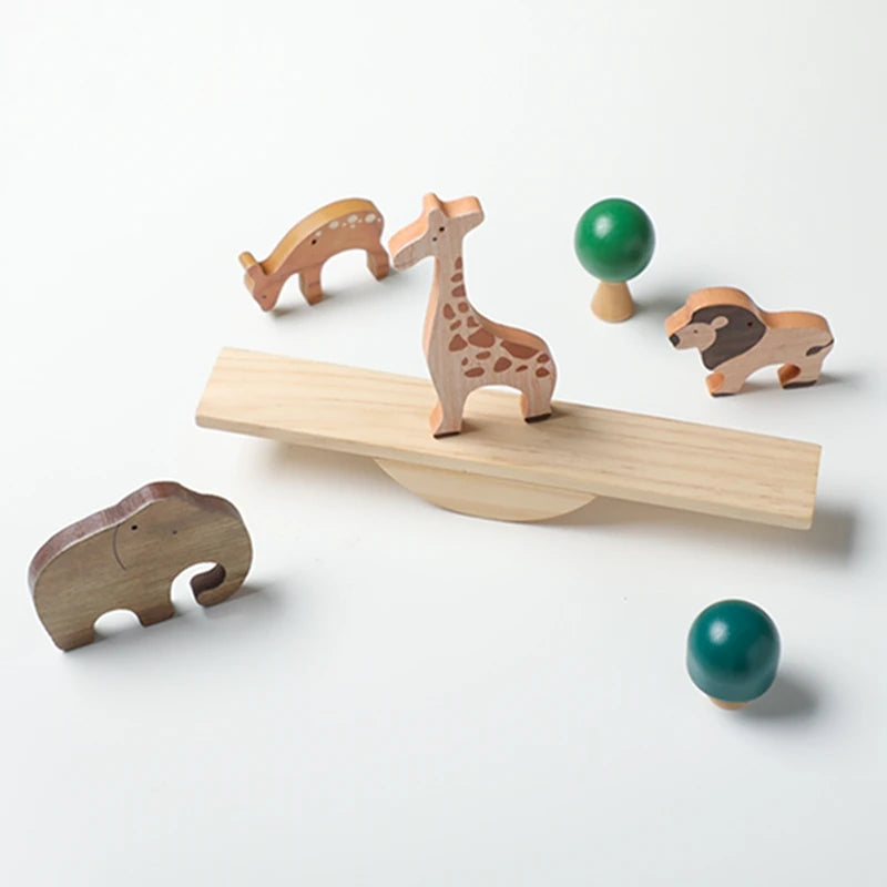 Wooden Forest Animals Balance Seesaw Toys Montessori Educational Toys Cartoon Animal Building Blocks Baby Puzzle Game Baby Gift