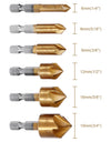 6PCS 1/4'' Countersink Drill Bit Set Hex Shank HSS 5 Flute Countersink 90 Degree Wood Chamfering Cutter Chamfer Tools 6mm-19mm