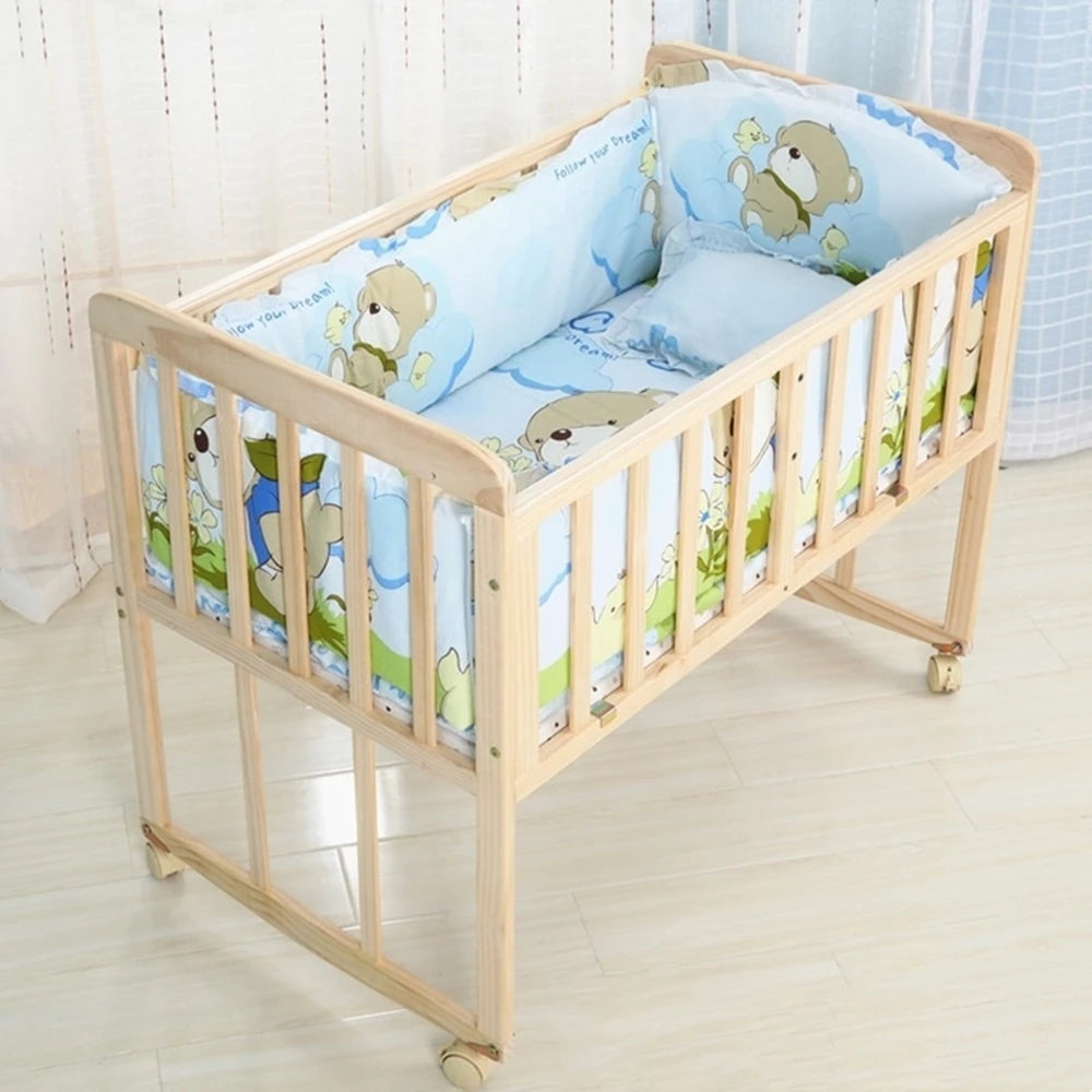 6-Pcs Cotton Nursery Crib Bedding Set – Unisex  Set with 4 Bumpers, Mattress & Pillow