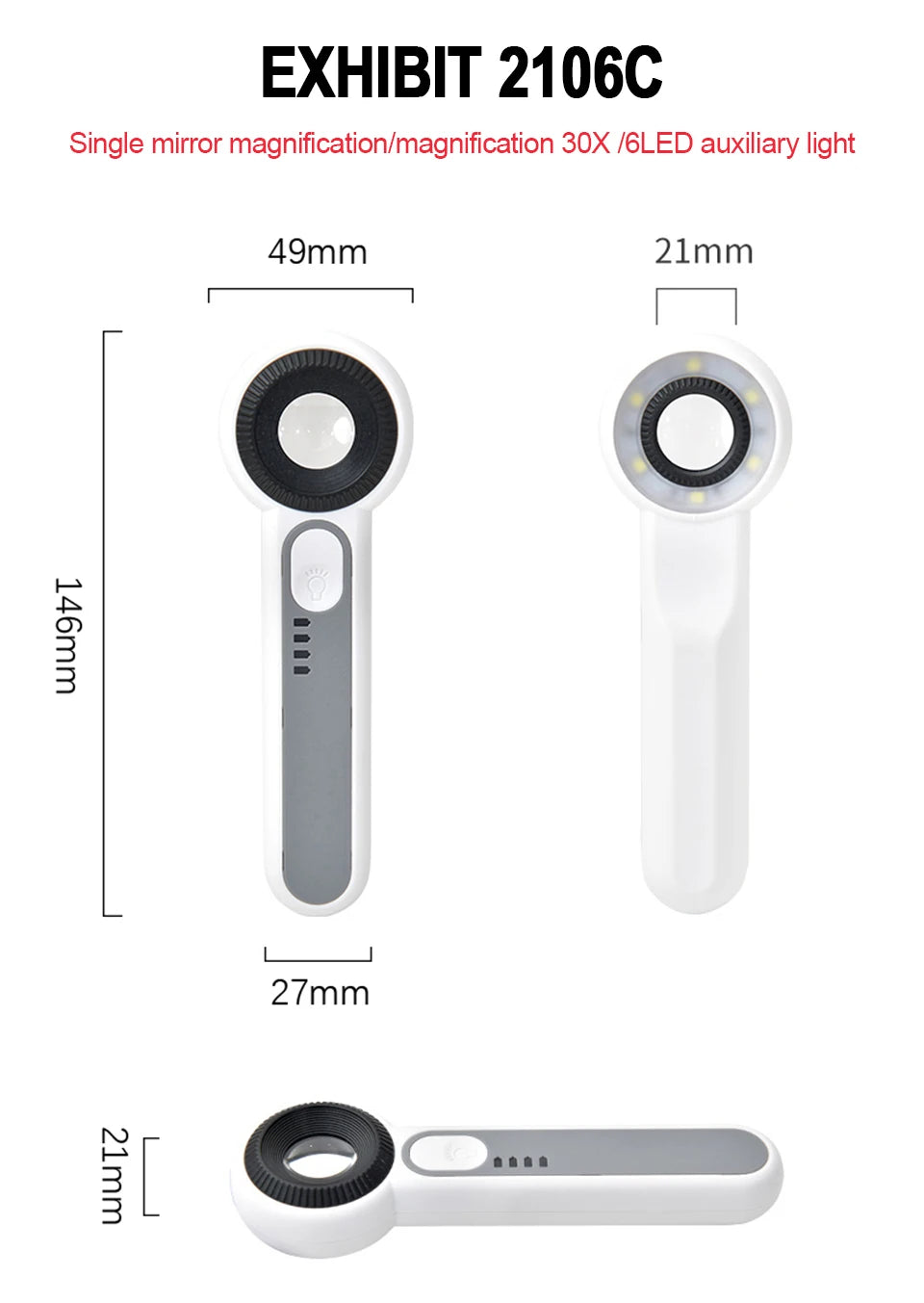 Rechargeable LED Magnifier 5X–12X Handheld with 3 Light Modes