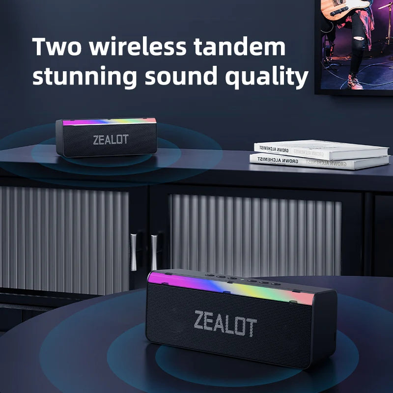 ZEALOT-S72 Portable Bluetooth-Compatible Speakers, Bass with Subwoofer, Wireless Sound Box, Waterproof TWS Boombox, 3000mAh, 20W