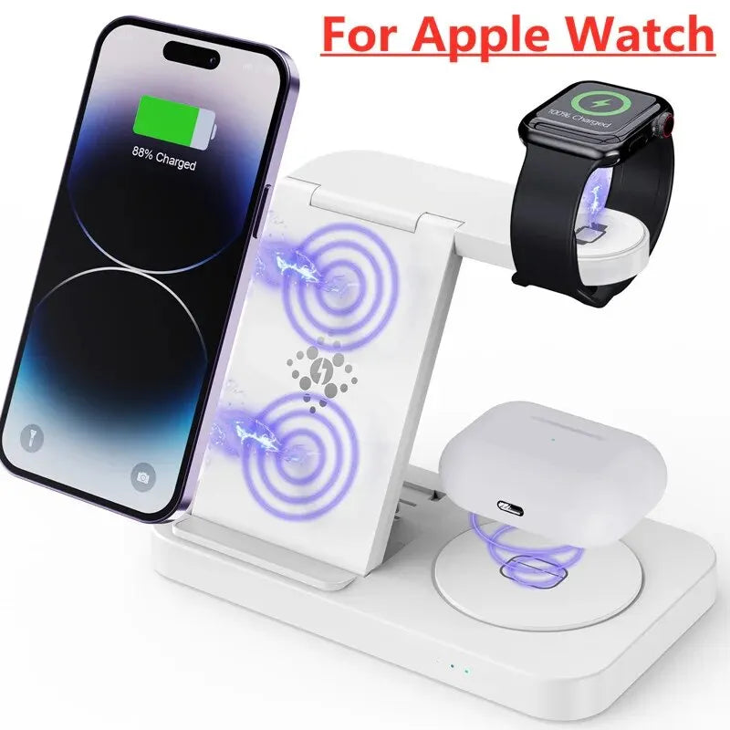 4 In 1 Wireless Charger Stand For iPhone 15 14 13 12 Samsung S23 S22 Ultra Note Galaxy Watch Foldable Fast Charging Station Dock