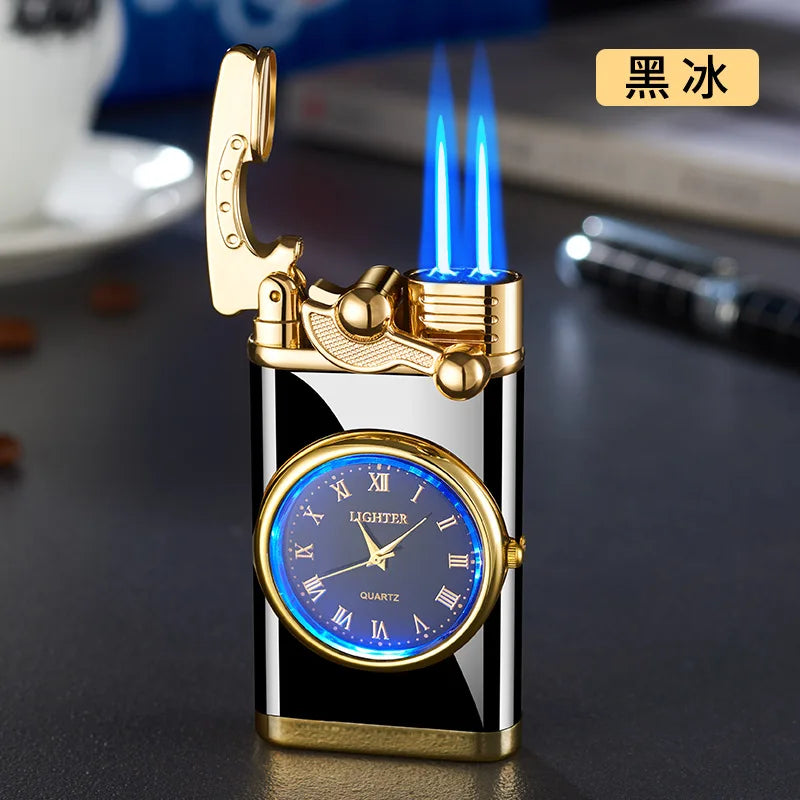 Rocker Arm Dial Metal Gas Lighters Jet, Butane Torch, Real Watch Lighter, Cigarette Cigar Lighter, Smoking Gadgets for Men
