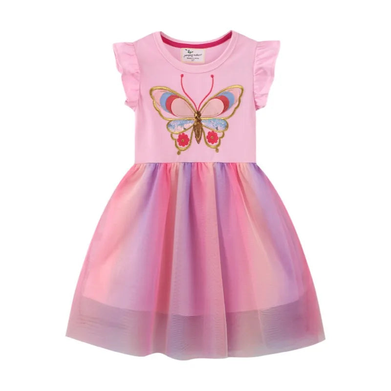 Unicorn Butterfly Princess Cotton Dress for Girls Summer Knee Length Dress