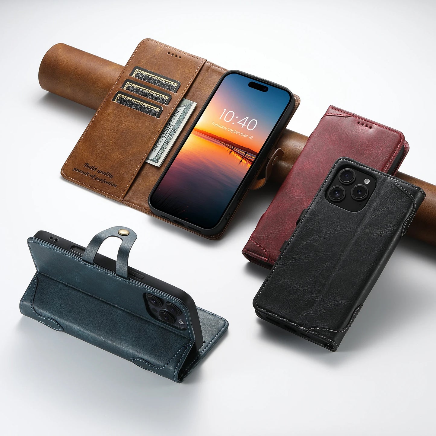 Flip Leather Wallet Phone Case for iPhone 16 15 Pro Max 14 Plus with  Card Slot Holder Cover