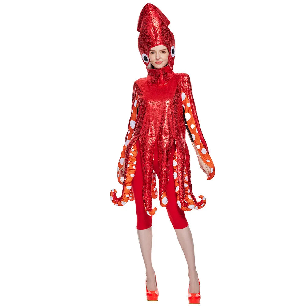 Spot New Halloween Squid Cos Costume Mar Life Party Jumpsuit Funny Costumes