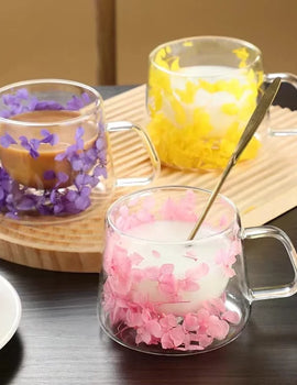 Double Wall Transparent Glass Coffee Cup with Handle Double-layer Heat Insulation High Temperature Juice Milk Cup