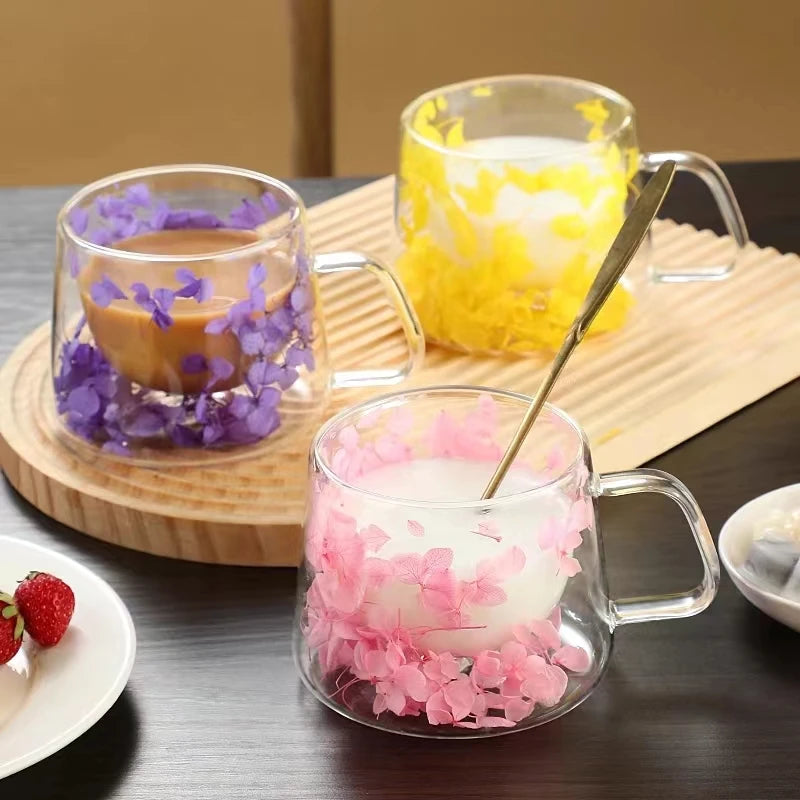 Double Wall Transparent Glass Coffee Cup with Handle Double-layer Heat Insulation High Temperature Juice Milk Cup