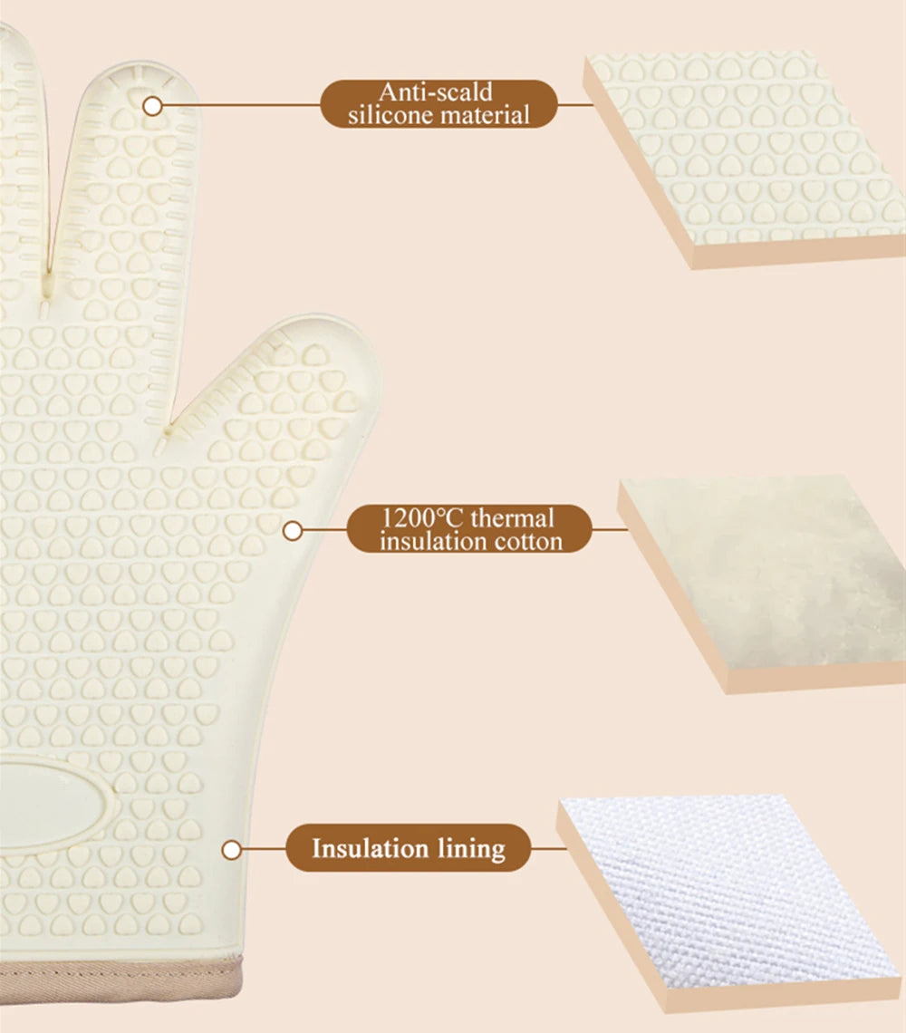 Heat Resistant Silicone Gloves Microwave Oven Baking Gloves Kitchen Anti-scald Anti-slip Silicone BBQ Heat Insulation Mitts