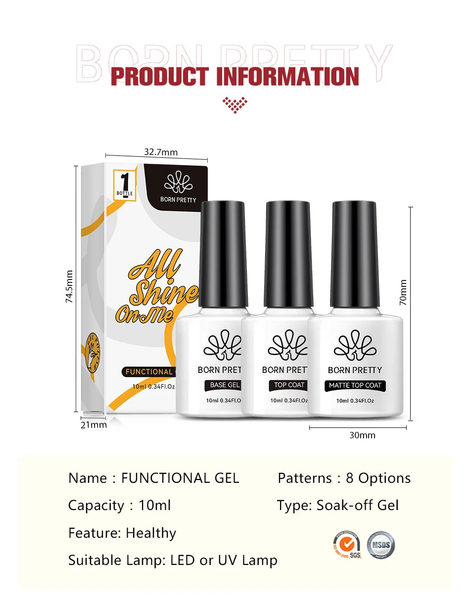 10ml Base Gel Top Coat Rubber Gel Reinforcement Gel for Nails Tools Soak Off UV LED Nail Varnish Function Gel