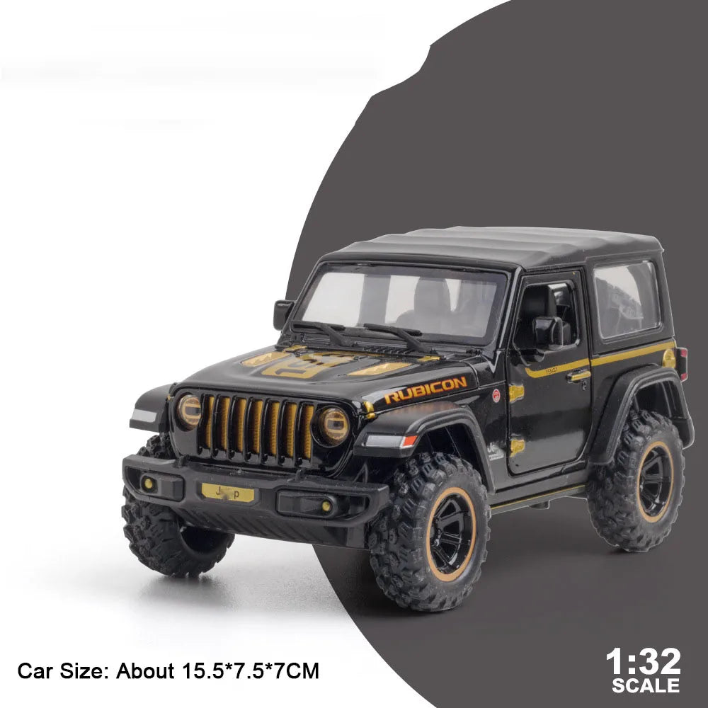 1:32 Wrangler Rubicon Model Toy Alloy Diecast Car Doors Opened Sound Light Pull Back Miniature Off-road Vehicle  Holiday Gift