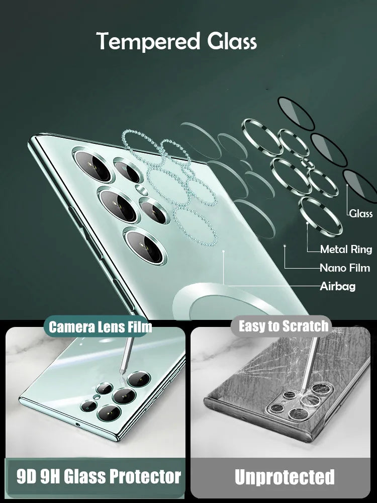 Plating Shockproof For Magsafe  Wireless Charging Case For Samsung S24 S23 Ultra S22 S21 Plus Note 20 Transparent Cover