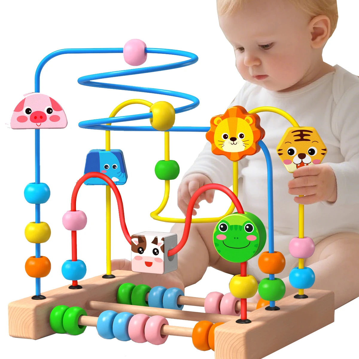 Montessori Wooden Toys Circles Bead Wire Maze Roller Coaster  Early Educational Puzzles Toy for  1 2 3 Years