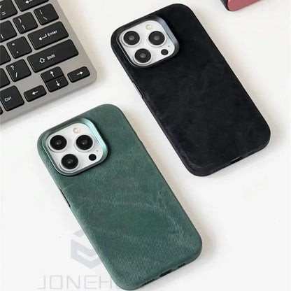 Magnetic Flannel Fiber Shockproof Leather Case For iPhone 15 14 Plus 13 16 Pro Max Slim Cover For Magsafe Wireless Charge Bag