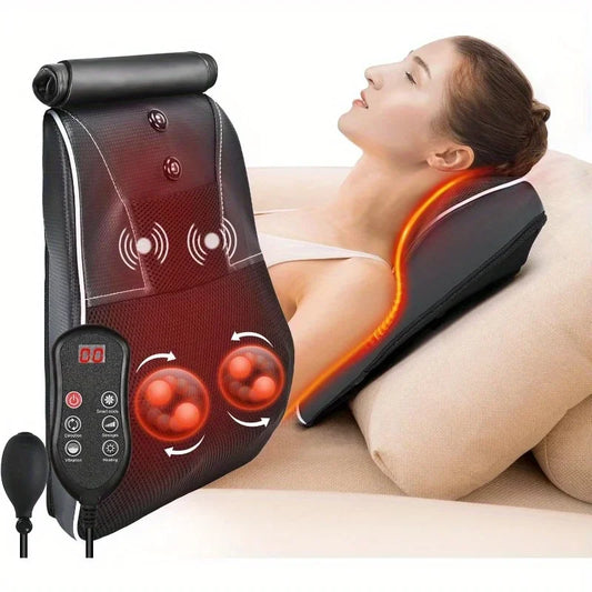 Electric Shiatsu Massage Pillow Neck Airbag Traction Body Massager Car with Heating and Vibration Function