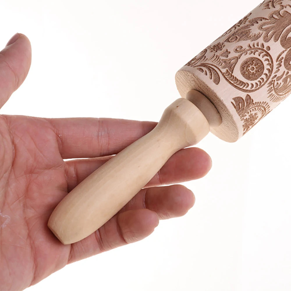 Christmas 35x4.5cm Wooden Rolling Pins Rock Snowflake Elk Engraved Baking Cookies Rolling Pin for Cake Patterned Baking 3D Mold