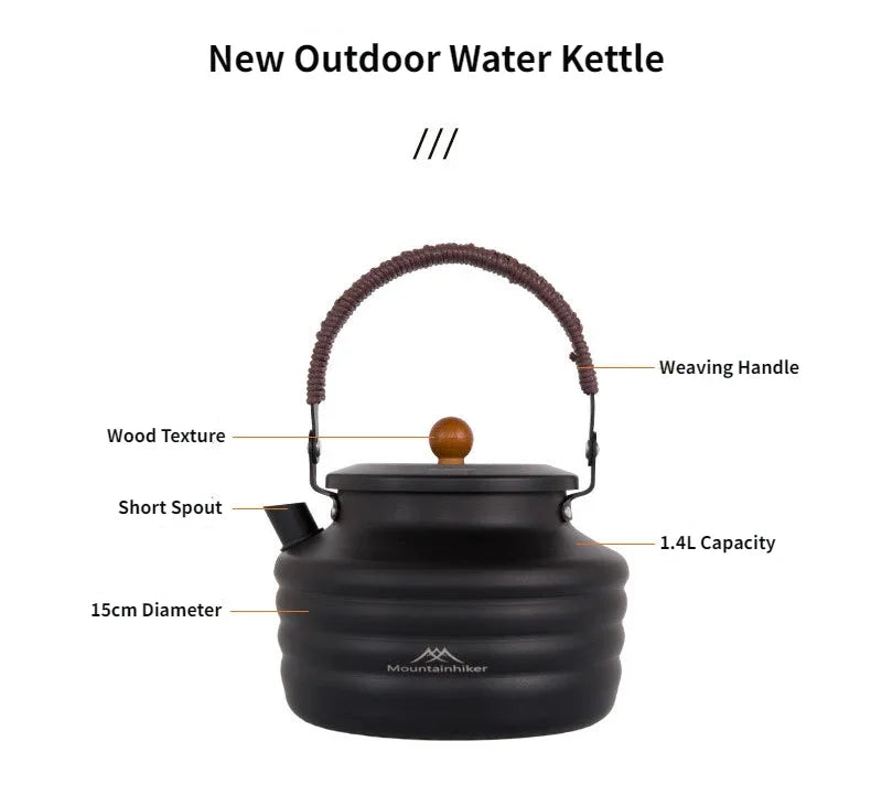 1.4L Camping Water Kettle Aluminum Alloy Teapot Coffee Pot Ultralight Outdoor Boiling Stovetop Pot Tableware