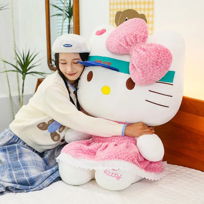 Sanrio 60cm Kawaii Print Hello Kitty Plush Toy Kt Cat Big Stuffed Doll Cartoon Cute Baby Kids Birthday Gift Room Decor