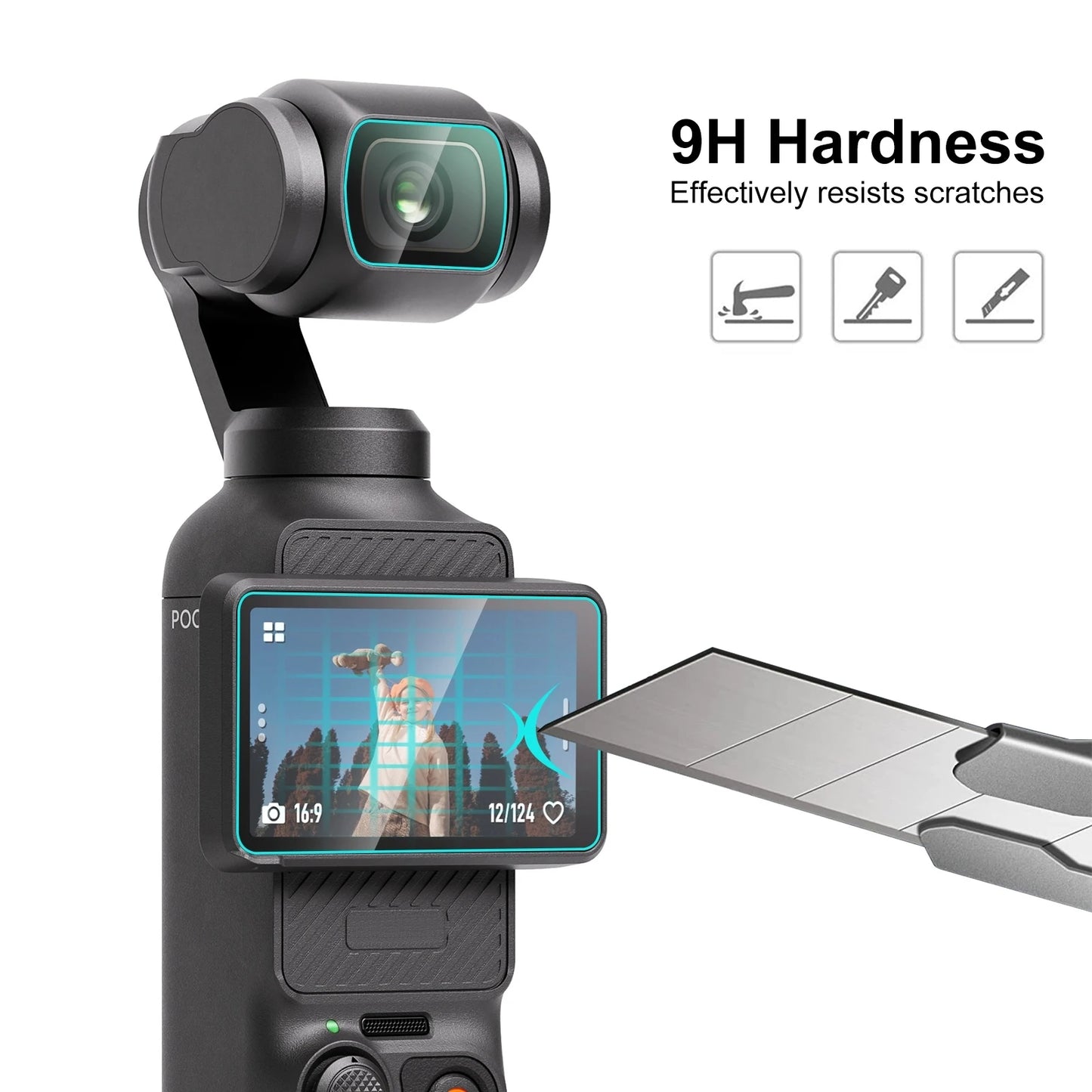 For DJI OSMO Pocket 3 9H 2.5D HD Tempered Glass Lens Protector + Screen Film