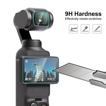 For DJI OSMO Pocket 3 9H 2.5D HD Tempered Glass Lens Protector + Screen Film