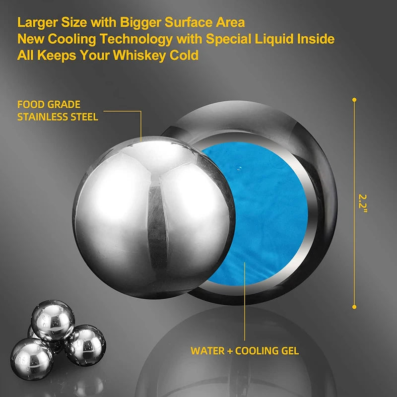 2pcs Large Whiskey Stones Round Stainless Steel Ice Ball Reusable Drink Cooler for Beer Wine Coffee Food Grade Bar Accessories
