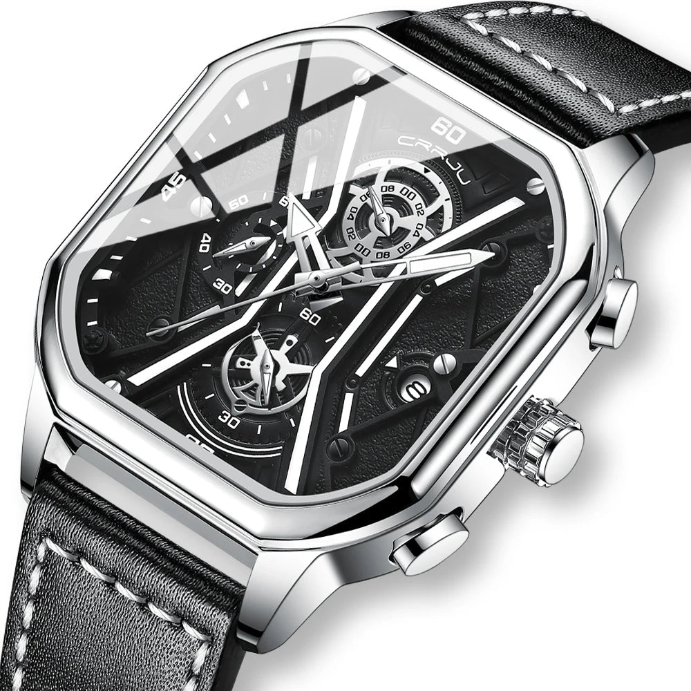 Mens Watches Top Luxury Brand Waterproof Sport Wrist Watch Chronograph Quartz Military Genuine Leather Relogio Masculino