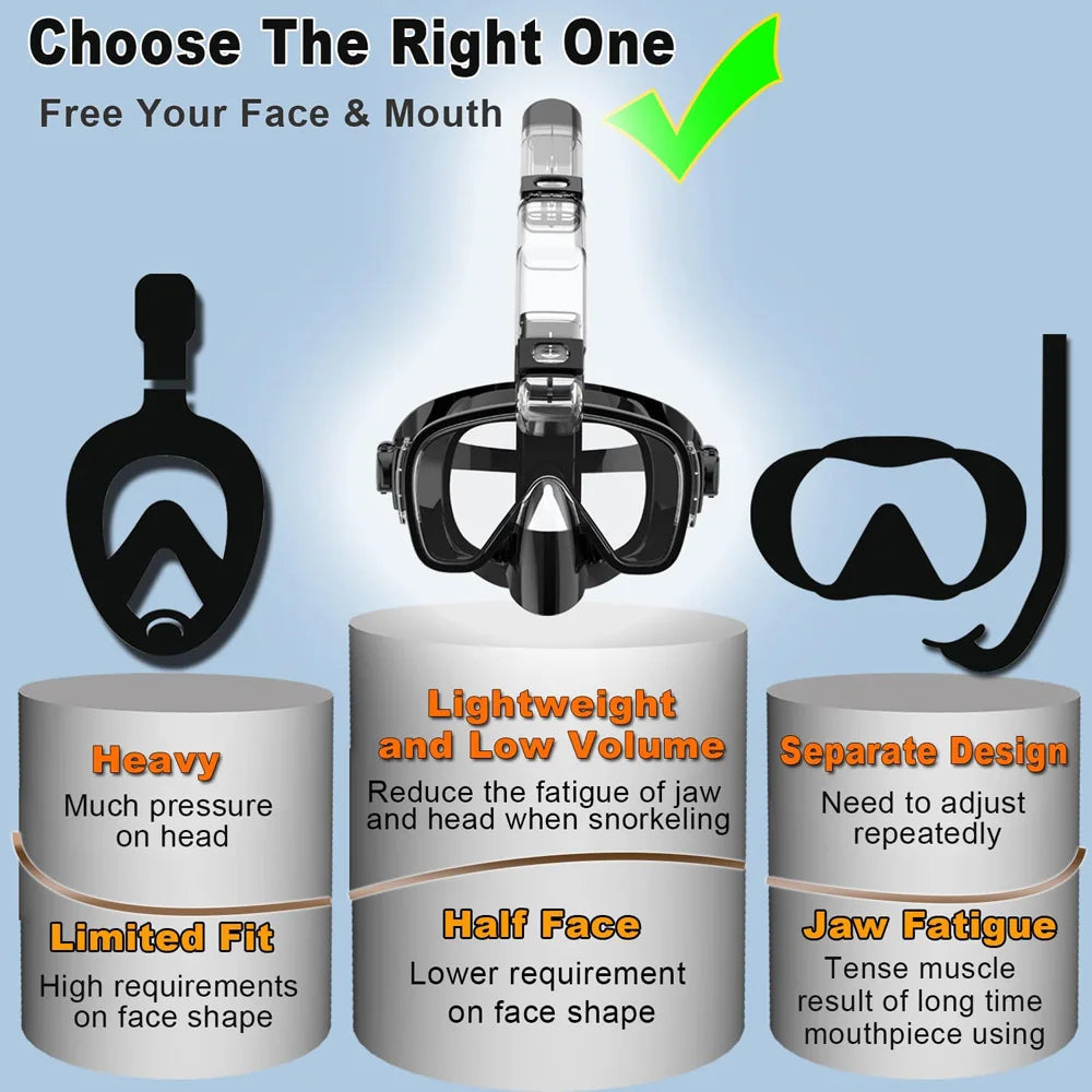 Underwater Snorkeling Half face Face  Swimming Mask Set Scuba Diving Respirator Masks Anti Fog Safe Breathing for Adult