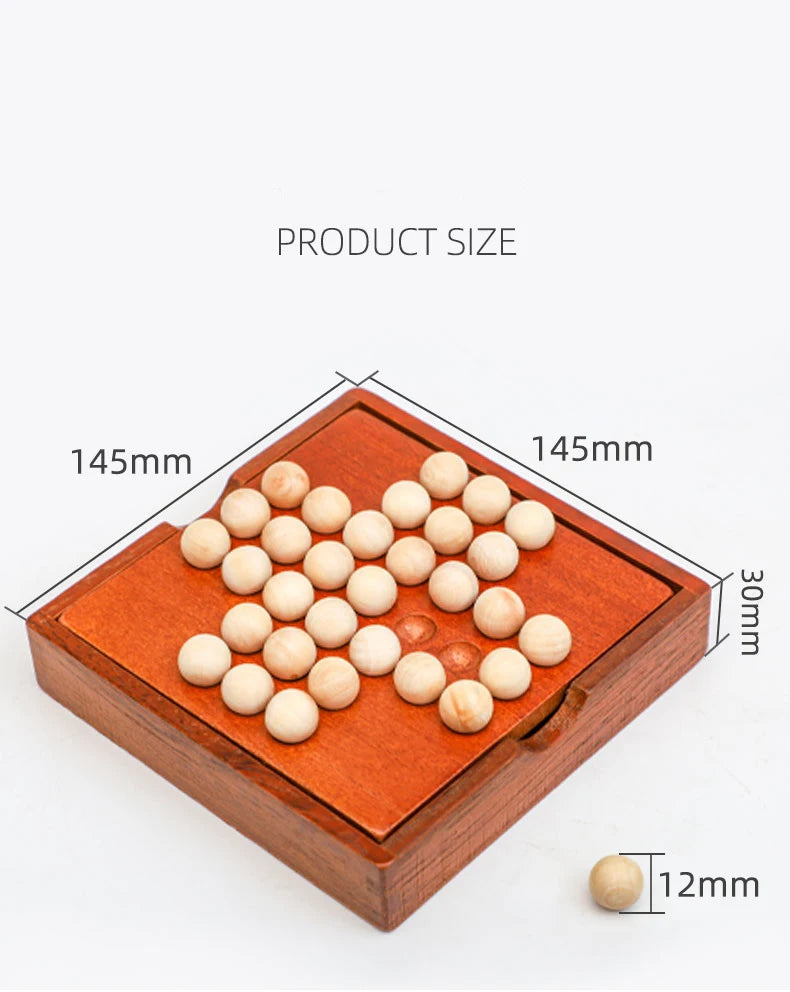 Wooden Peg Solitaire Strategy Board Game